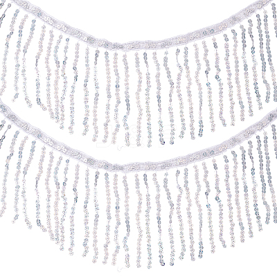 Beading Sequins Polyester Tassel Ribbons SRIB-WH0023-01B-1