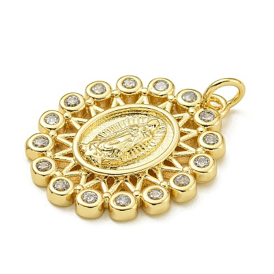 Virgin Mary Theme Rack Plating Brass Micro Pave Clear Cubic Zirconia Pendants KK-Z067-06G-02-1