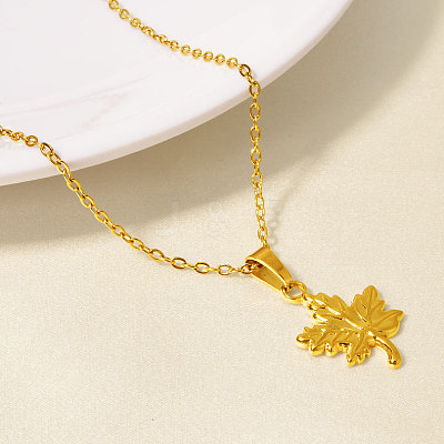 304 Stainless Steel Maple Leaf Pendant Necklaces for Women WG7180D-02-1