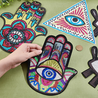 4Pcs 4 Style Computerized Embroidery Cloth Self Adhesive Sequins Patches DIY-AR0002-42-1