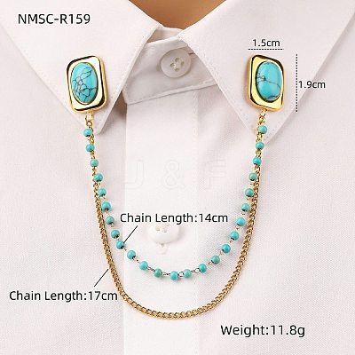 304 Stainless Steel Pave Dyed Synthetic Turquoise Hanging Chain Brooch JEWB-S021-04G-01-1