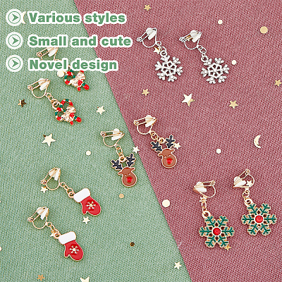 20Pairs 20 Styles Christmas Tree & Bell & Deer & Snowman Enamel Dangle Clip-on Earrings EJEW-AN0003-39-1