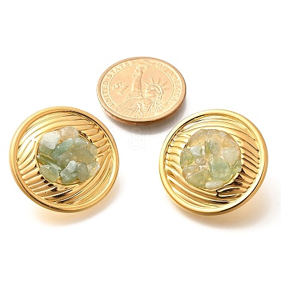 304 Stainless Steel Natural Green Aventurine Stud Earrings EJEW-R012-02G-04-1