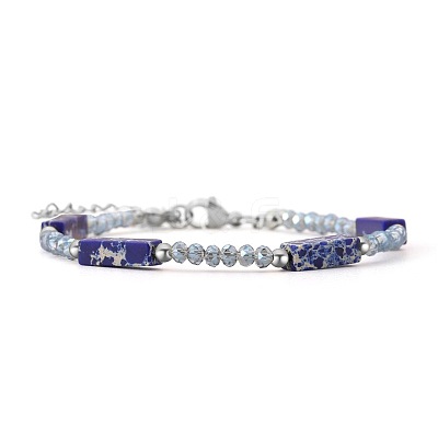 Bohemian Dyed Synthetic Imperial Jasper Cuboid and Glass Beaded Bracelets with 304 Stainless Steel End Chains PX2979-2-1