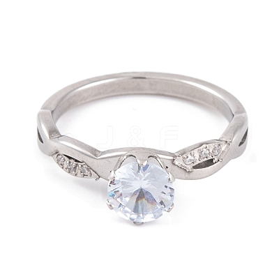 304 Stainless Steel Diamond Finger Ring for Women RJEW-C086-22-P-1