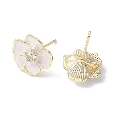 Camellia Brass Enamel Stud Earring Findings EJEW-V002-01G-1