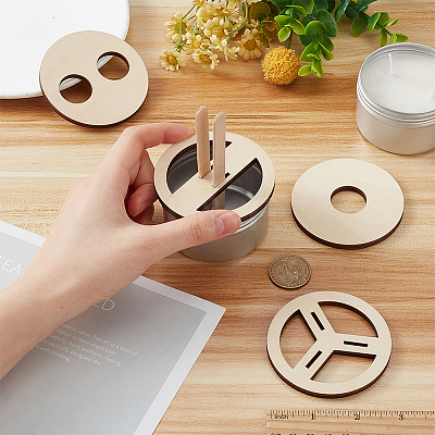 2 Sets Plywood Candle Wick Holders WOOD-BC0001-24B-1