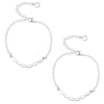 2Pcs Plastic Imitation Pearl Rice Beaded Anklets AJEW-CA0004-76S-1