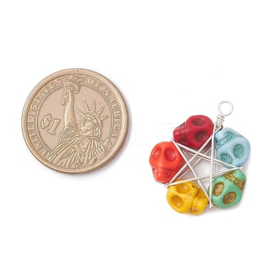 Halloween Dyed Synthetic Turquoise Skull Beaded Pendants PALLOY-TA00296-1