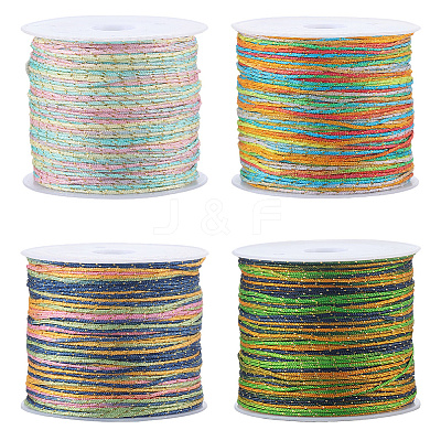 4 Rolls 4 Colors Segment Dyed Nylon Braided Cord with Gold Thread WCOR-SC0001-02A-1