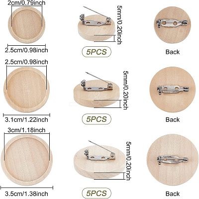 15Pcs 3 Size Stainless Steel Brooch Cabochon Bezel Settings FIND-OC0001-79-1