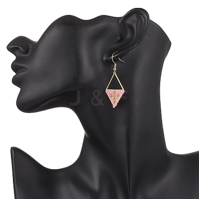 Handmade Glass Seed Beads Rhombus Dangle Earrings EJEW-MZ00542-04-1