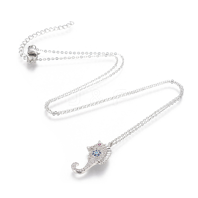 Brass Micro Pave Cubic Zirconia Pendant Necklaces NJEW-I230-15-1