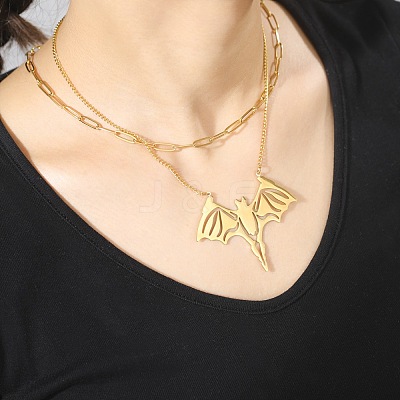 2Pcs 2 Style 304 Stainless Steel Bat Pendant Necklaces Set NJEW-E092-01G-1
