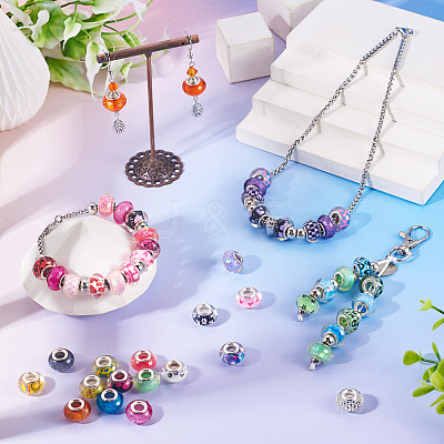 30Pcs Printed Transparent Resin European Beads RESI-TADJ0001-03H-1