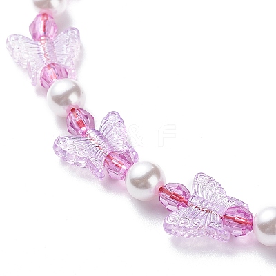 Acrylic Butterfly & Plastic Pearl Braided Beaded Necklace for Women NJEW-JN04053-1