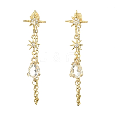 Star Teardrop Brass Micro Pave Cubic Zirconia Stud Earrings EJEW-JE07151-1