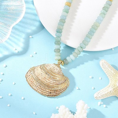 Ocean Electroplated Natural Scallop Shell Pendant Natural Flower Amazonite Rondelle Braided Bead Necklaces NJEW-JN06445-02-1