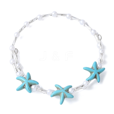 Synthetic Turquoise Beaded Bangles BJEW-JB11588-01-1
