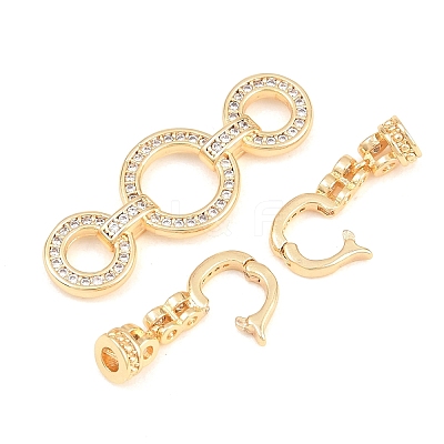 Brass Micro Pave Clear Cubic Zirconia Fold Over Clasps KK-P354-03G-1