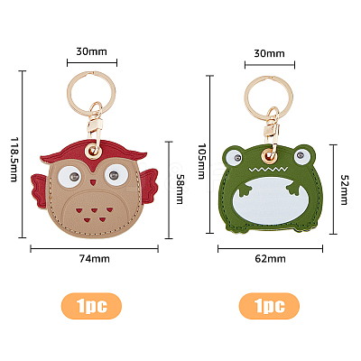 2Pcs 2 Style Owl & Frog Imitation Leather Anti-Lost Protection Covers AJEW-HY0001-22-1