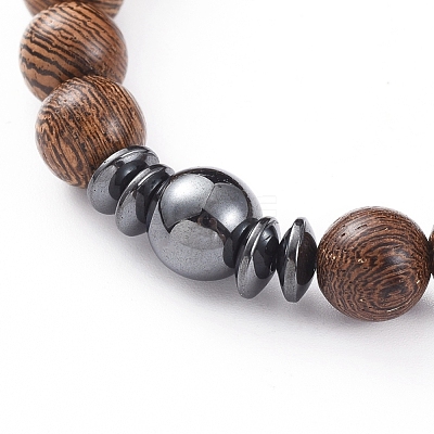 Unisex Wood Beads Stretch Bracelets BJEW-JB04965-1