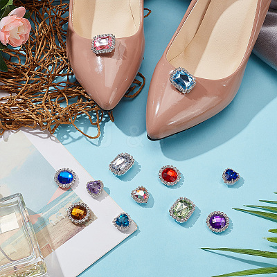 12Pcs 12 Styles Alloy Glass Shoe Decorations AJEW-FG0004-42-1