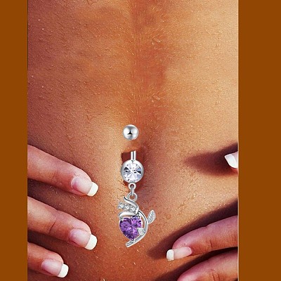 Brass Cubic Zirconia Navel Ring AJEW-EE0004-34B-1