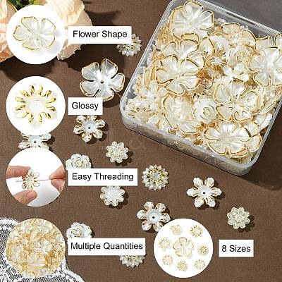 160Pcs 8 Styles ABS Imitation Shell Flowers Beads Caps FIND-CJ0002-26-1