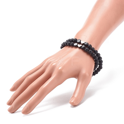 2Pcs Natural Lava Rock Stretch Bracelets Set BJEW-JB08673-01-1