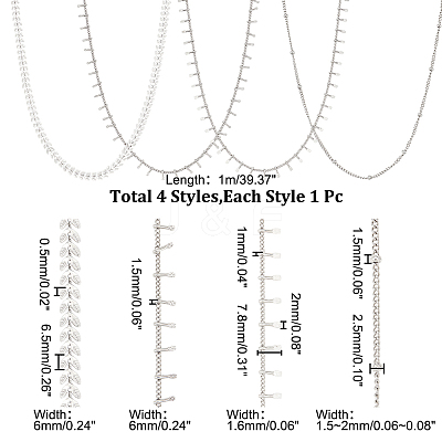 4M 4 Style Stainless Steel Cobs & Satellite Chains and Square Charm Chains STAS-AR0001-37-1