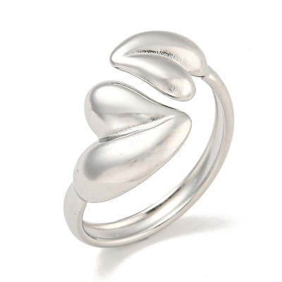 Non-Tarnish 304 Stainless Steel Heart Open Cuff Ring for Women RJEW-A043-31P-1