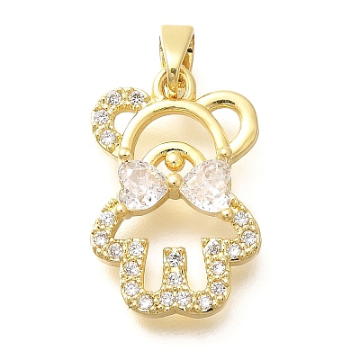 Rack Plating Brass Micro Pave Clear Cubic Zirconia Pendants KK-M309-39F-G-1