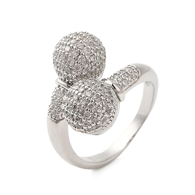 Round Brass Micro Pave Clear Cubic Zirconia Open Cuff Rings for Women RJEW-A046-10P-1