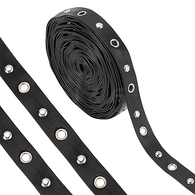 9 Yards Imitation Leather Ribbon with Platinum Plated Alloy Eyelets OCOR-AR0001-65-1