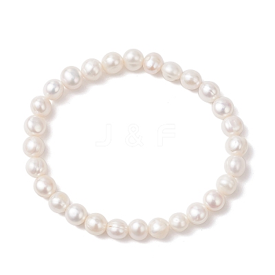 Natural Cultured Freshwater Pearl Round Beaded Stretch Bracelets for Women BJEW-JB12006-1
