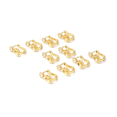 Brass with Clear Cubic Zirconia Hoop Earring Findings with Latch Back Closure KK-G434-01G-1