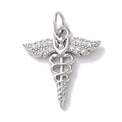 Rack Plating Brass Micro Pave Clear Cubic Zirconia Pendants KK-Z039-13P-1