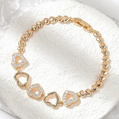 Brass Micro Pave Cubic Zirconia Link Chain Bracelets KK-R217-47G-1