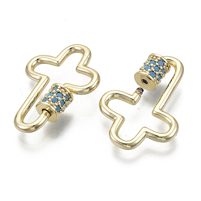 Brass Micro Pave Cubic Zirconia Screw Carabiner Lock Charms KK-R136-070C-NF-1