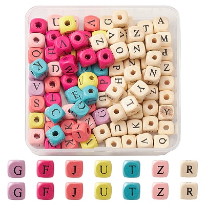 100Pcs 2 Styles Natural Wood Printed Beads WOOD-FS0001-08-1