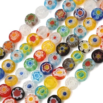 Handmade Millefiori Glass Flat Round Bead Strands LK-P010-A-04-1