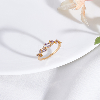 1Pc Brass Micro Pave Cubic Zirconia Cuff Rings for Women RJEW-LP0002-23G-1