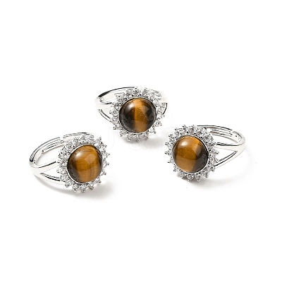 Natural Tiger Eye Adjustable Rings RJEW-P043-02P-23-1