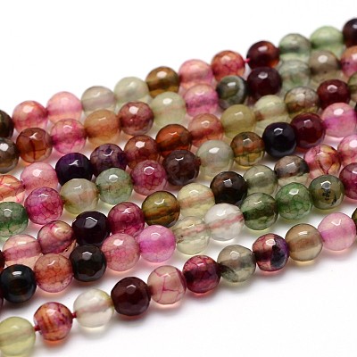Dyed Natural Agate Faceted Round Beads Strands G-P098-02-1