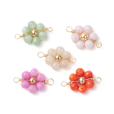 Dyed Natural Shell & Brass Round Beaded Flower Connector Charms PALLOY-JF03464-1