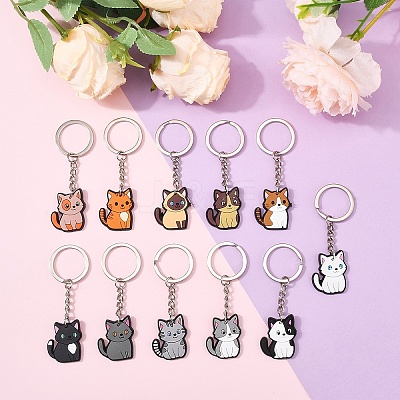 11Pcs 11 Colors Cat Shape PVC Pendant Keychains KEYC-YW0001-22-1