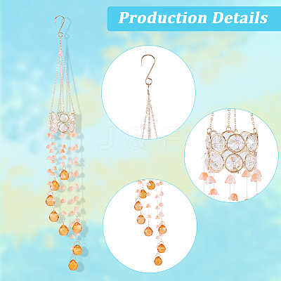 Flower Round Glass Beads Tassel Hanging Suncatchers for Window Garden Outdoor Decoration HJEW-WH20020-007A-1