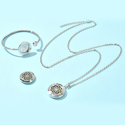 1Pc Stainless Steel Open Cuff Bangles & 1Pc Stainless Steel Pendant Neclace AJEW-SC0004-06D-1
