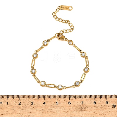 304 Stainless Steel Pave Clear Cubic Zirconia Link Chain Bracelets for Women SA-CBAABBA-07C-G-1